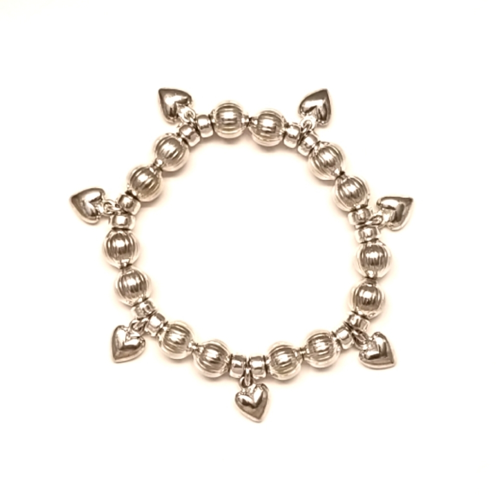 Silver Plated Bead Bracelet with Silver Hearts